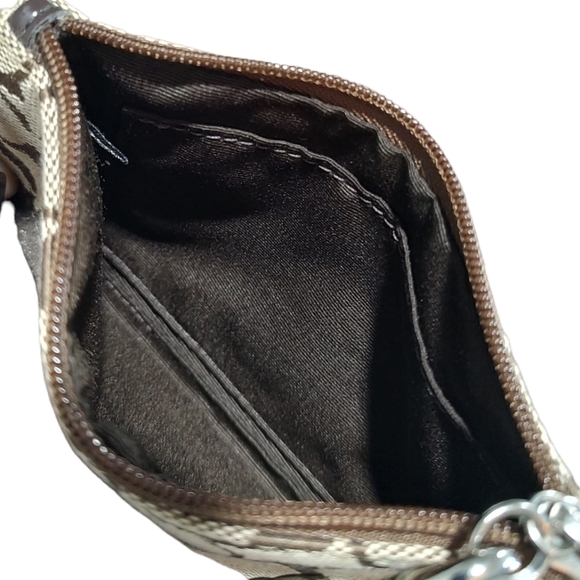 COACH Signature Stripe Small Wristlet Wallet Khaki Mahogany Brown F47790 - Picture 10 of 11